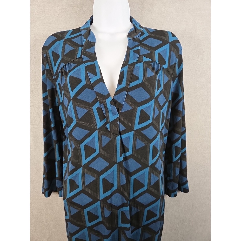 Banana Republic Dress S Blue Geometric V Neck Long Sleeve Sheath Career Stretch